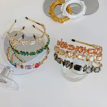 Fashion Hair Accessories Women's Full Rhinestone Headbands Retro Alloy Thin Side Hairband Versatile Cute Hair Hoop Headwear New 4