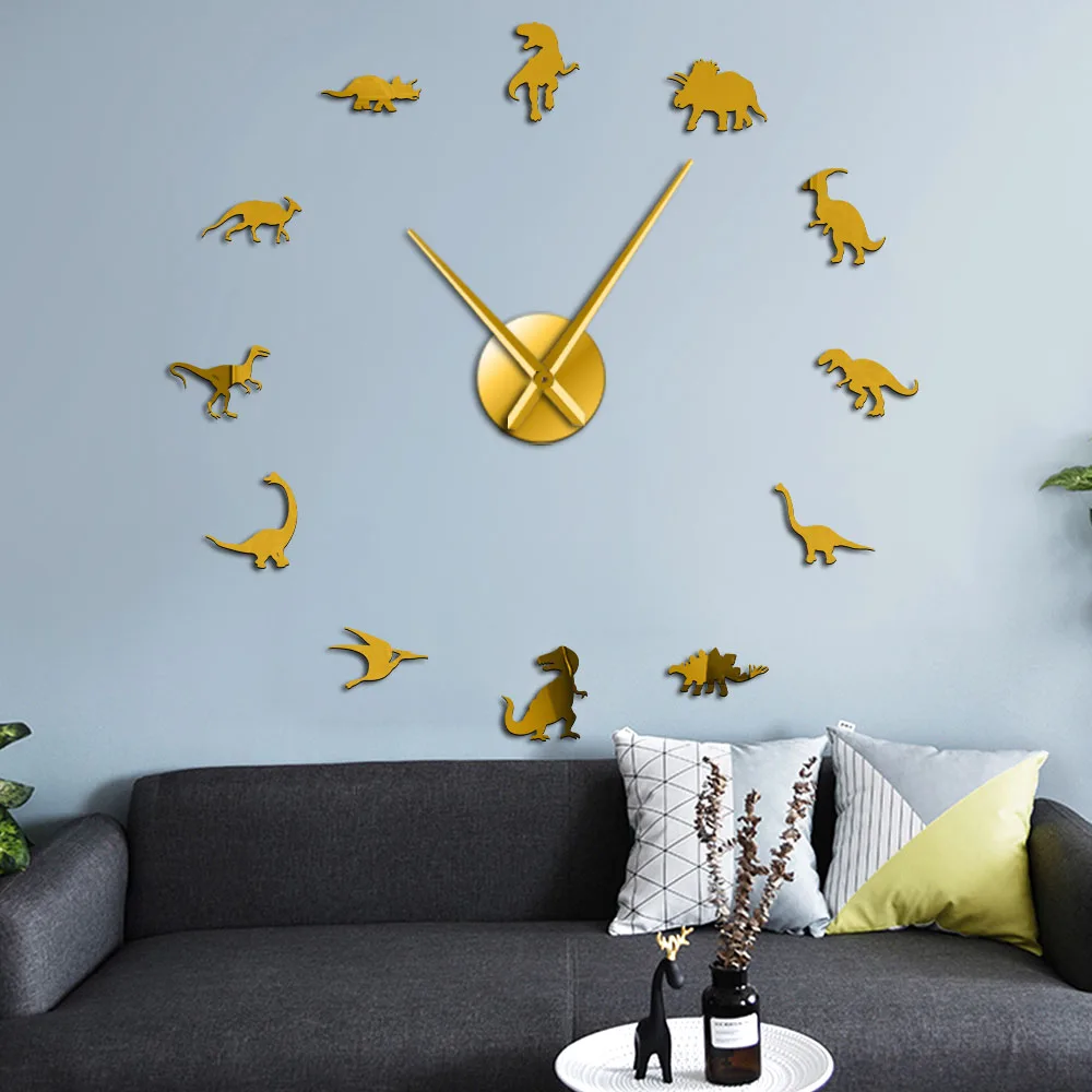 Настенные часы Динозавры юрского периода, настенные художественные DIY большие настенные часы, украшение детской комнаты, гигантские безрамные Современные часы динозавра