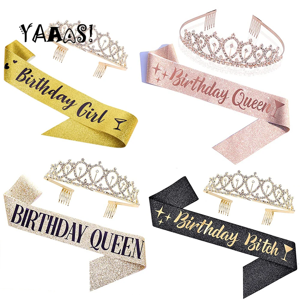 Тиара со стразами в виде короны украшение на годовщину рождения с атласным