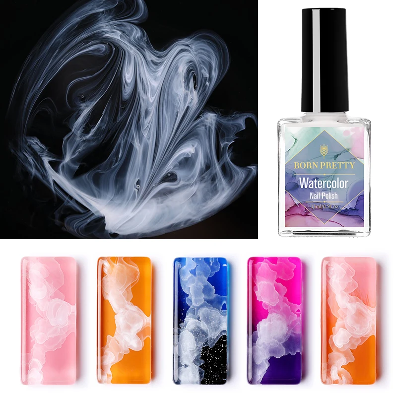 BORN PRETTY-15ml 네일 폴리쉬 화이트 수채화 네일 잉크, 손톱 디자인 자연 공기 건조 블루밍 네일 아트 바니시