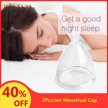 

Women Lady Menstrual Cup Reusable Medical Period Cup Feminine Hygiene Menstrual Silicone Cups Case Clear Color 2Pcs/Set S Size