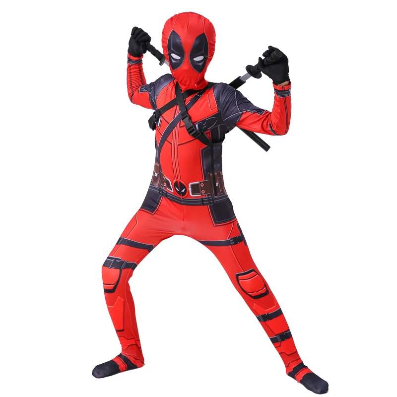 Baratos Disfraz de Deadpool para niños, disfraz de superhéroe de Deadpool, disfraces de máscara, mono, disfraz de fiesta de Halloween para niños y niñas