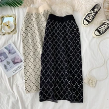 ZE Женская офисная юбка с эффектом пуш-ап дизайн Осенняя вязаная юбка женская элегантная миди-юбка с высокой талией хорошее качество