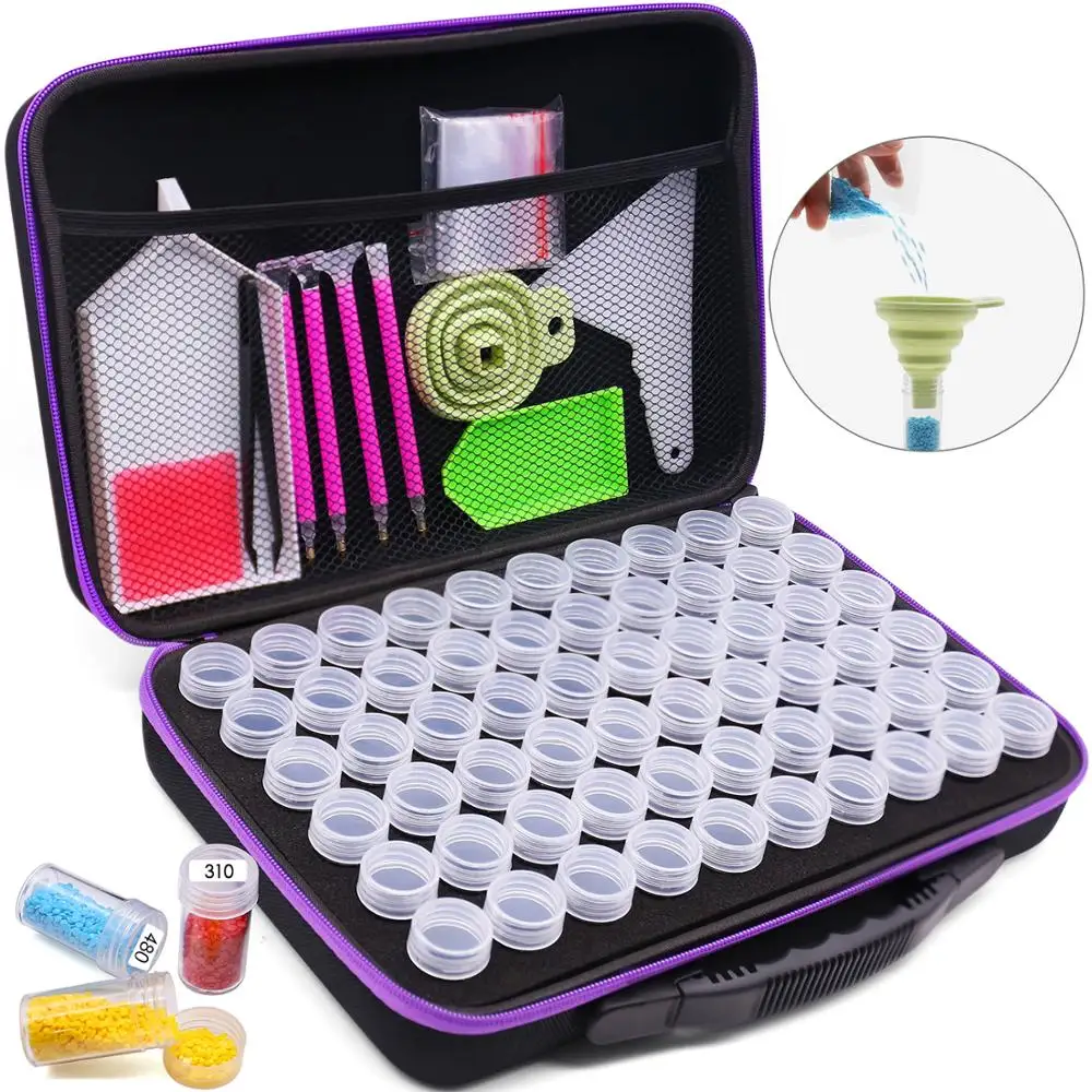 5D Diamond Painting Accessories Storage Box 30/60 Slot Beads Storage Container Jar Zippered