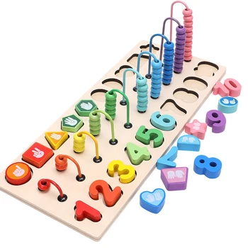 

Children Wooden Montessori 3D Puzzles Game Abacus Learning To Count Numbers Matching Digital Shape Match Early Teaching Math Toy