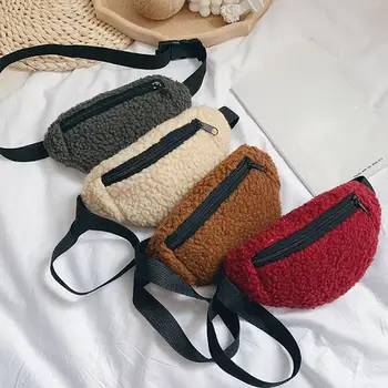 

Children's Fashion Trend Solid Color Cute Pattern Wool Chest Bag Pocket