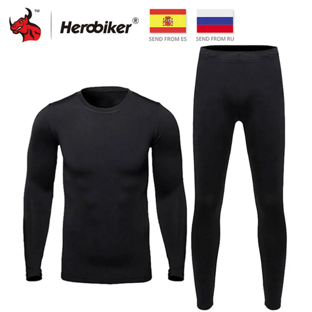 HEROBIKER мужское термобелье, костюмы, мотоциклетные лыжные зимние теплые базовые слойные плотные кальсоны, топы и брюки - изображение