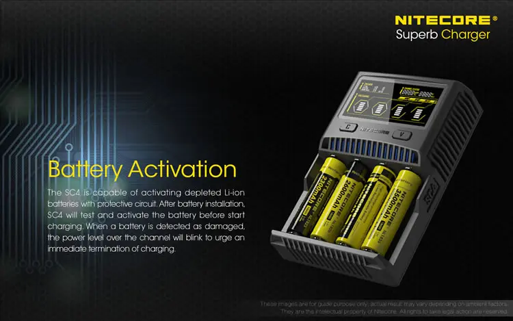 NITECORE SC4 интеллектуальная Быстрая зарядка превосходное ЖК-зарядное устройство 4 слота 6A выход совместимый литий-ионный аккумулятор 18650 14500 16340 AA