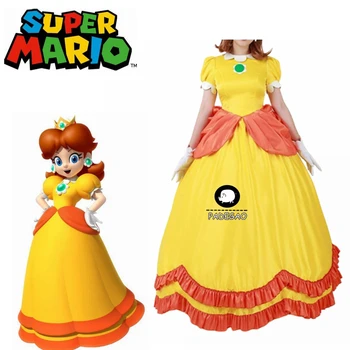 

Super Mario Princess Daisy Yellow Cosplay Costume Dress Girls Mario Fancy Party Dress Custom Size Free Shipping