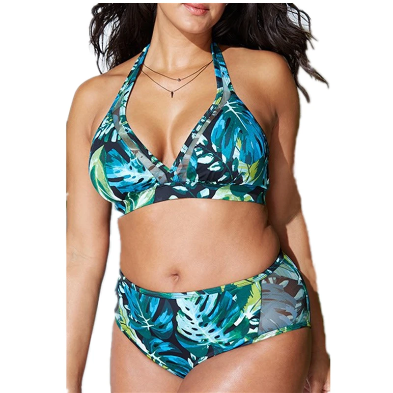 Print Swimsuits Large Size Bikini High Waist Two piece Swimsuit Plus Size  Women Bikinis Sexy Beach Wear Swimwear Maillot De Bain|Bikini Set| -  AliExpress