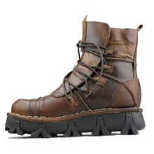 Готические мужские ботинки из натуральной кожи в стиле панк рокерские ретро из натуральной воловьей кожи короткие сапоги для мотоцикла обувь 38~ 50