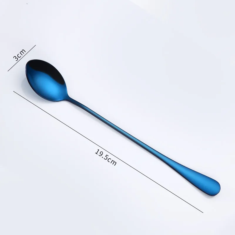 blue type2 Золотая посуда из нержавеющей стали Ложка Столовые приборы круглая головка с длинной ручкой кофейная ложка Flatware для питья кофе фруктовая чайная ложка - Цвет: blue type2