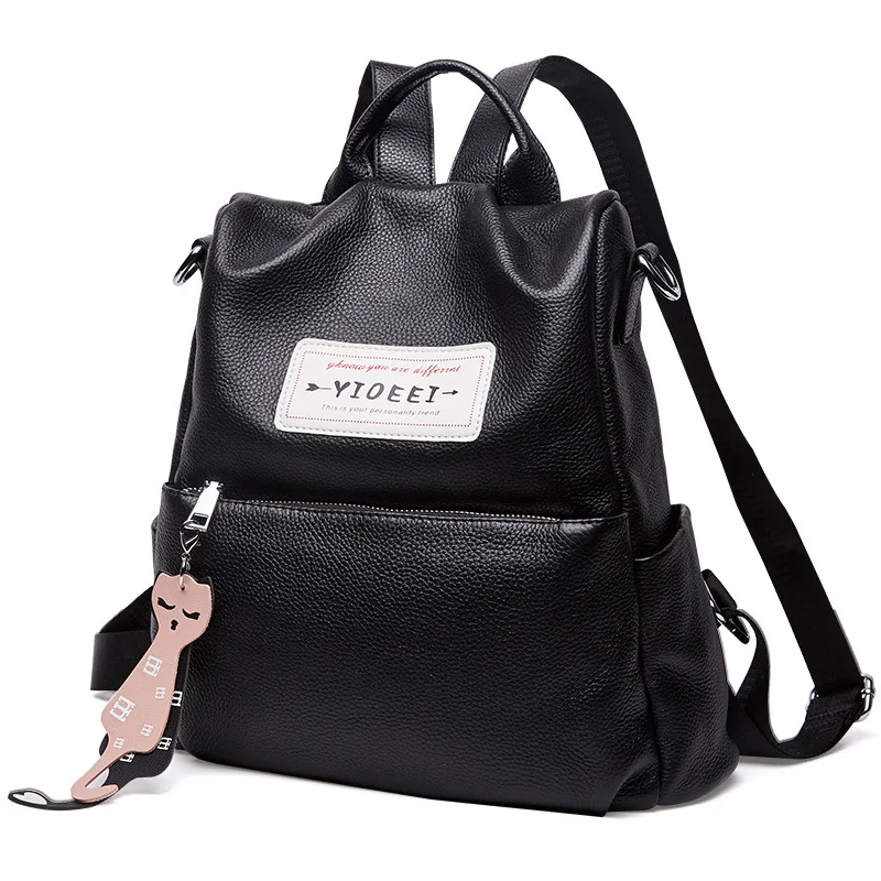 

Women Korean Genuine Leather Backpack Real Cowhide Lady Bagpack Casual Travel Bag Knapsack Female Bookbag Mochila Black Luxury