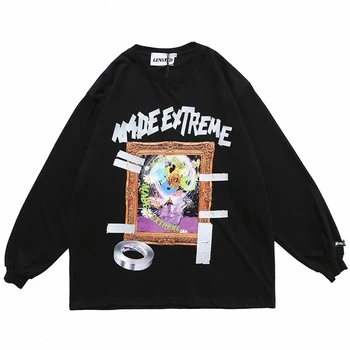 

Men Hip Hop Oversize T-Shirt Daisy Flower Printed Harajuku Streetwear TShirts Autumn Long Sleeve Fashion Loose Cotton Tee Shirts