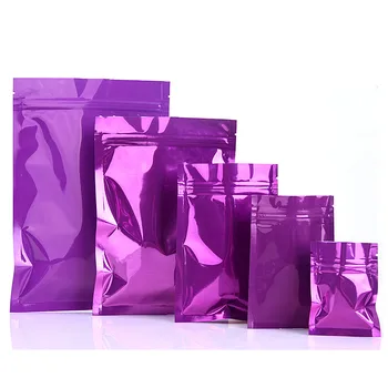 

Wholesale 100pcs/lot Glossy Purple Aluminum Foil Ziplock Packaging Bag Metallic Zipper Package Bags Powder Sugar Gift Foil Bags