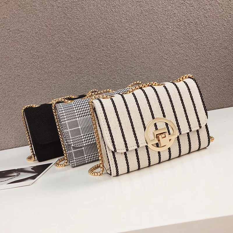 

2020 Small Bag Women's Versatile Textured Shoulder Bag Sense Western Style Canvas Bag with Chain-Style Shoulder Bag