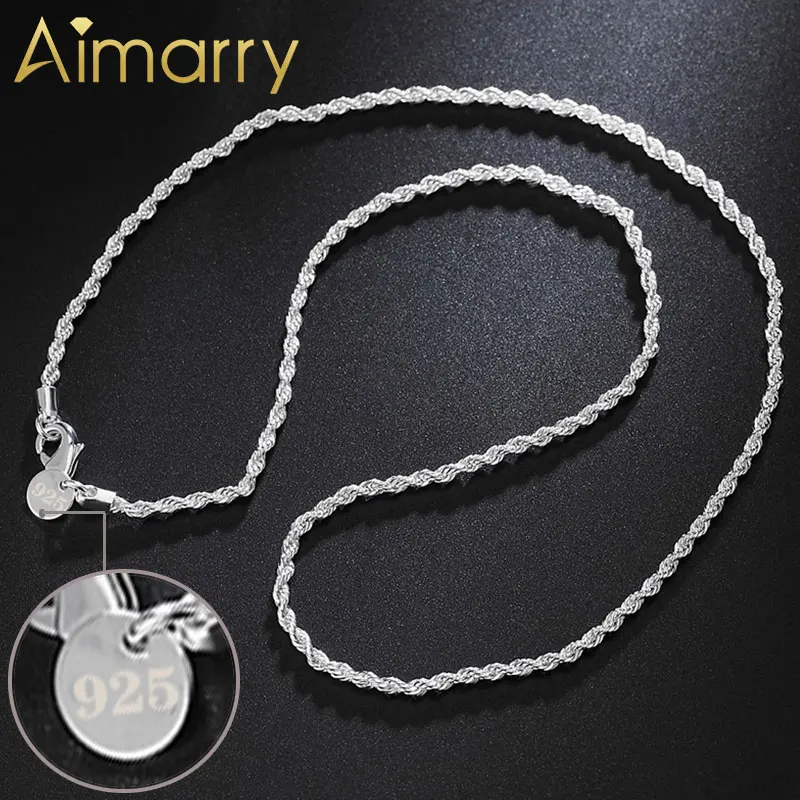 Aimarry 925 стерлингового серебра 2 мм круглый витая веревка ожерелье для мужчин и женщин на свадьбу день