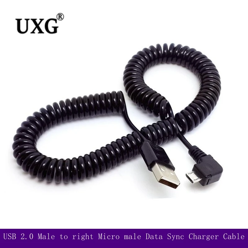 

3M/10FT 90 degree right elbow Spring Coiled USB 2.0 Male to usb Micro Data Sync Charger Cable for Android mobile phones