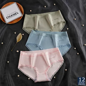 

12 Pcs/lot Wholesale Breathable Underpants Women Underwear Mid-Rise Lace Girls Ladies Panties Lingerie Sexy Briefs yzt