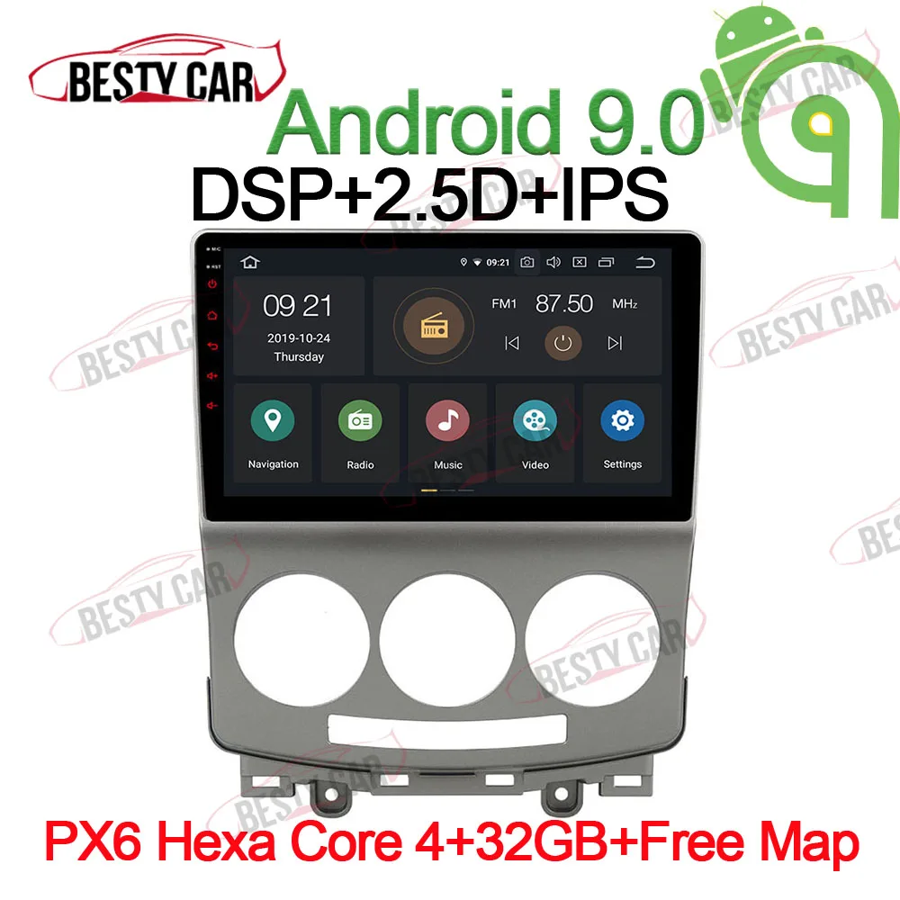 PX6-4-32GB-CarPlay " ips Android 9,0 Автомобильный мультимедийный плеер Радио стерео для Mazda 5 2004~ 2010 gps навигация головное устройство wifi BT DSP CARPLAY - Цвет: PX6-4-32GB-CarPlay