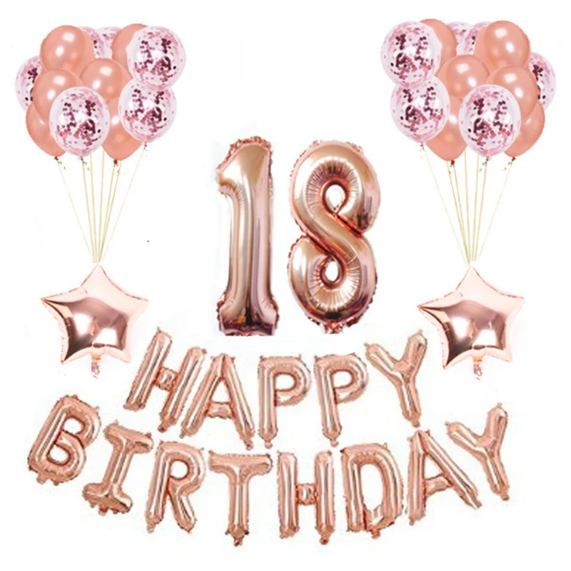 37 шт. воздушные шары с днем рождения, розовое золото, количество шариков, шары, 18 дней рождения, украшения для вечеринки, для детей и взрослых, 18 дней рождения
