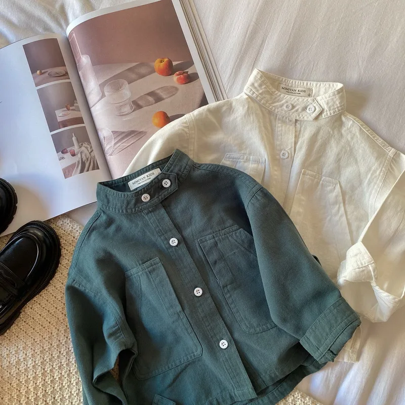 Baby Shirt New Korean style band collar Cotton Long Sleeve shirt coat Boys Girls Tops Baby Clothes 1-7Years E100269
