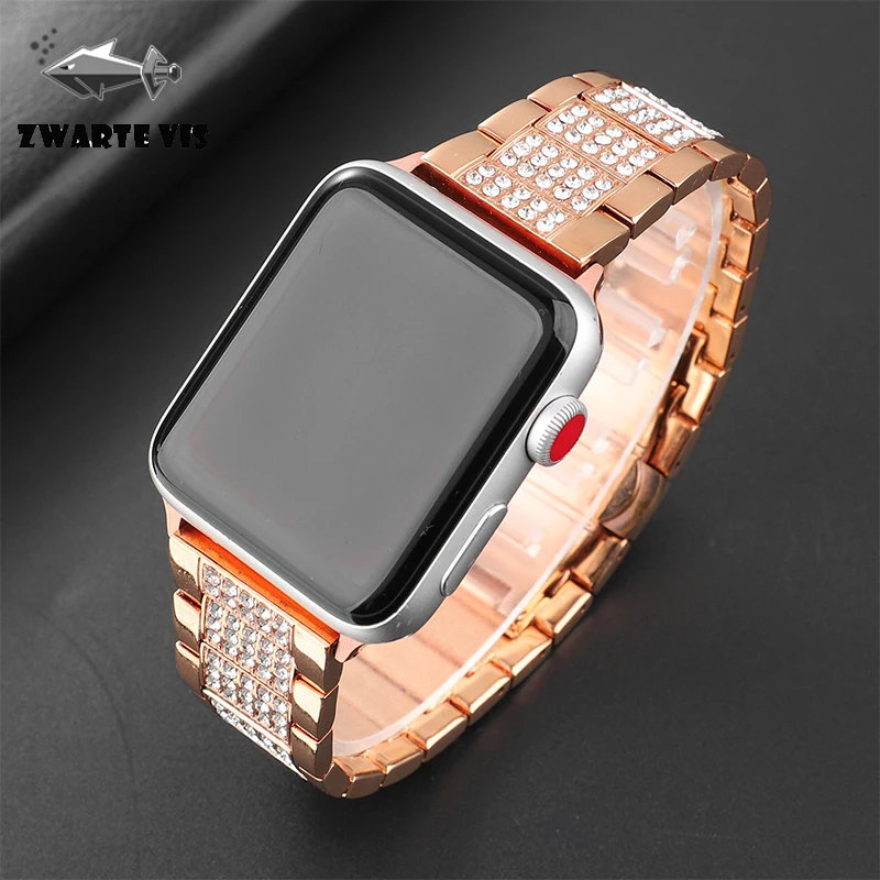 Ремешок для умных часов Apple Watch 44 мм 42 мм 40 мм 38 мм ремешок из нержавеющей стали с бриллиантами для часов Apple модный стальной ремешок