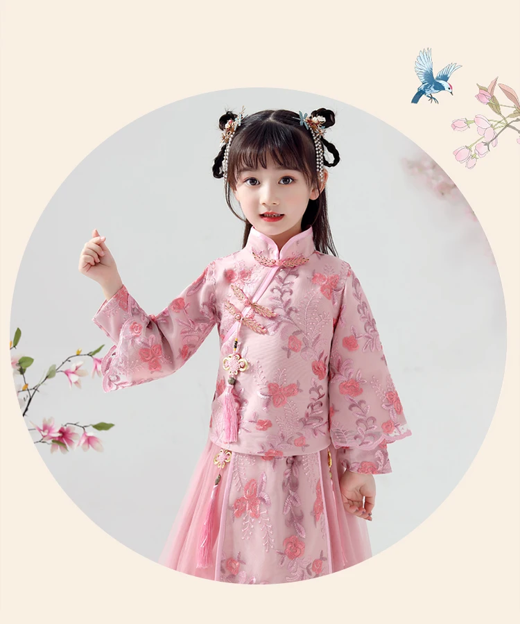 Hanfu/осенне-зимний китайский костюм для девочек Новогодняя одежда для малышей г. Осенний костюм в китайском стиле для девочек