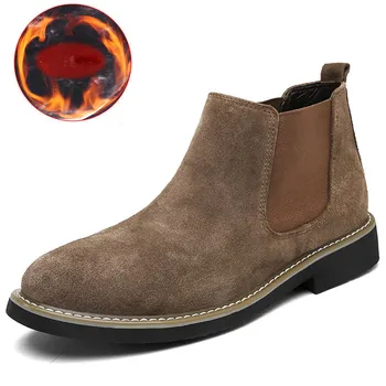

Men Chelsea Boots Warm Cow Suede Boots Men Fur Ankle Boots Male Winter Shoes Wear Resistant Sneakers Male Military Boots 38-46#