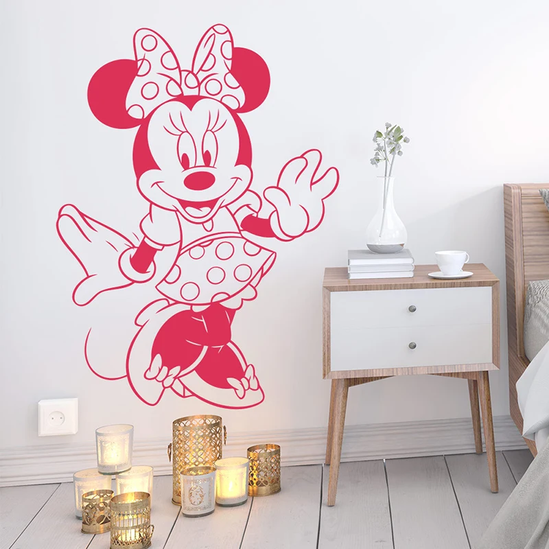 Cartoon Disney Minnie Mouse Wall Stickers For Home Decor Living Room Girls Room Nursery Decoration Vinyl Mural Wall Art Decals
