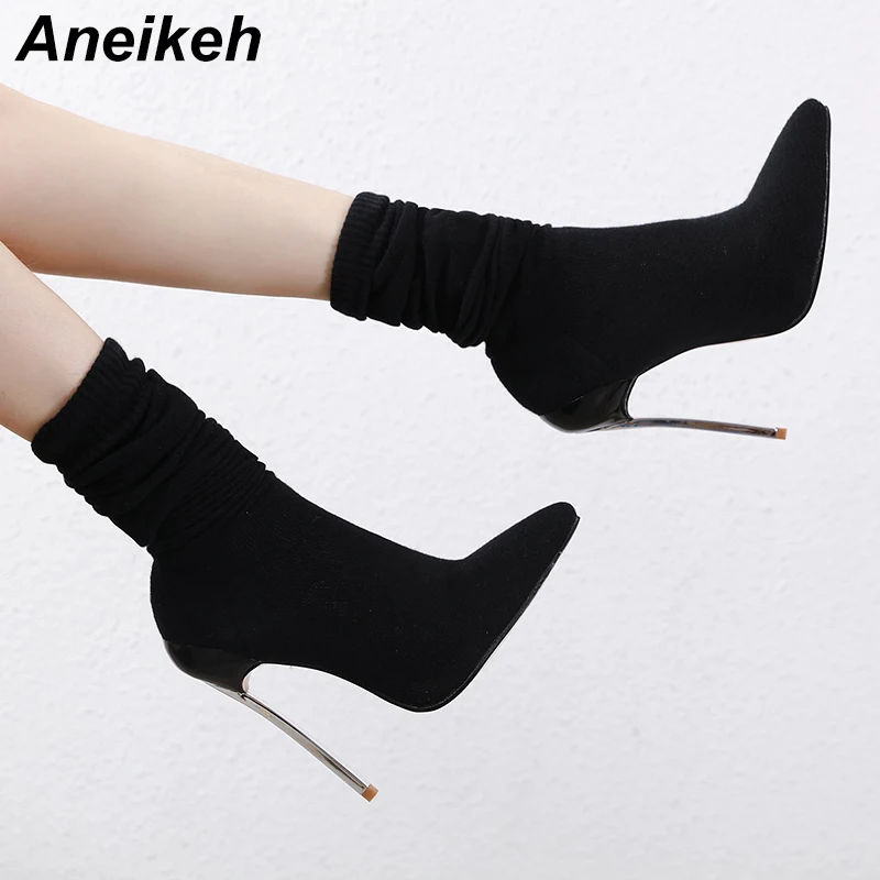 

Aneikeh 2020 Fashion Shoes Woman Knitting Over-the-Knee Boots Stretch Fabric Sock Boots Thigh High Pointed Toe Woman Boot 41 42