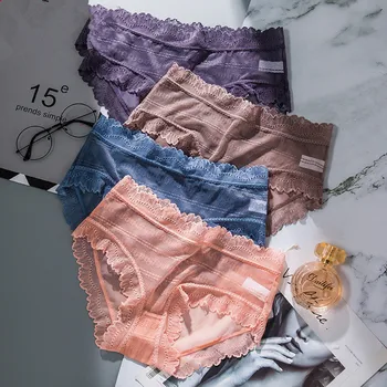 

4Pcs/Lot Lace Panties Women's Underwear Casual Solid Color Panties for Women Intimate Lingerie Sexy Briefs Female Underpants New