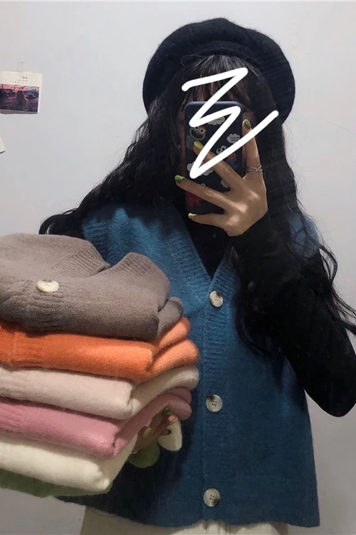 Autumn Women Solid Color Sweater Cardigan Vest Loose Wearing A Small Korean New Knitted Cardigan Single-breasted Women Vest