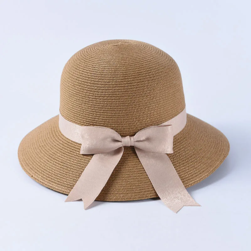 Camel BUTTERMERE, розовые солнцезащитные шляпы для женщин, летние соломенные женские шляпы с бантом и широкими полями, новинка, брендовые складные женские солнцезащитные шляпы с УФ-защитой - Цвет: Camel