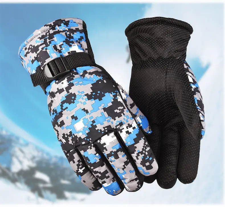 Men Winter Waterproof Thermal Full Finger Gloves Thick Warm Camouflage Print Anti-Slip Palm Adjustable Snow Riding Ski Gloves mens leather gloves for winter
