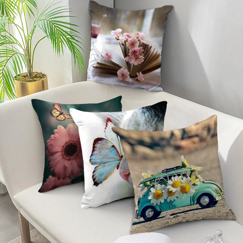 

Decorative Throw Pillows Flower Butterfly Pattern Pillow Covers Home Living Room Sofa Cushion Cover Home Decor Pillows Gift