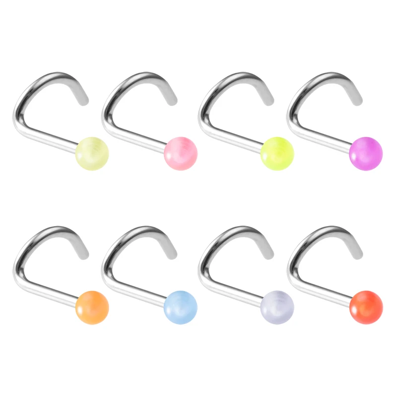 5/10pcs Glow Nose Ring Studs Piercing Luminous Nostril Stainless Steel Screw Acrylic Nariz Stud for Women Man Body Jewelry 20G | Украшения