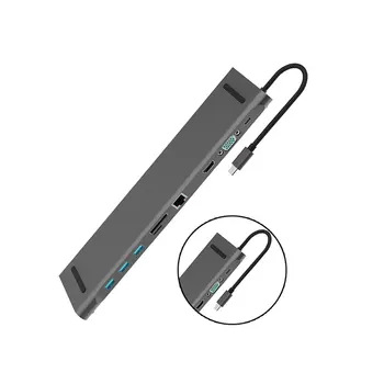 

10 in 1 Type-C Hub Expansion Dock Black Rubber Core Nickel Plated Shell Read And Write Data U Disk Card Reader