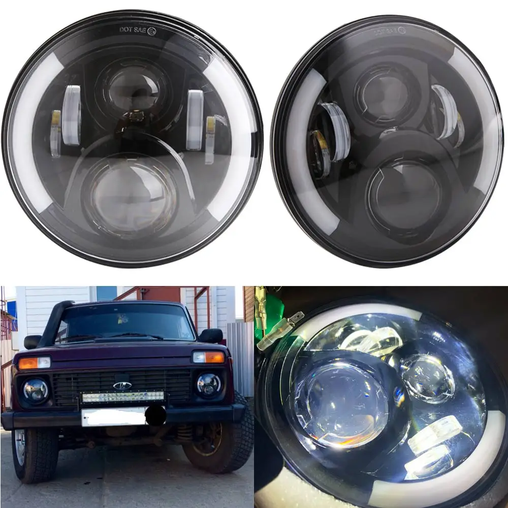 Круглсветодиодный светодиодные фары для Jeep Wrangler 7 дюймов кольцо с белым ореолом JK