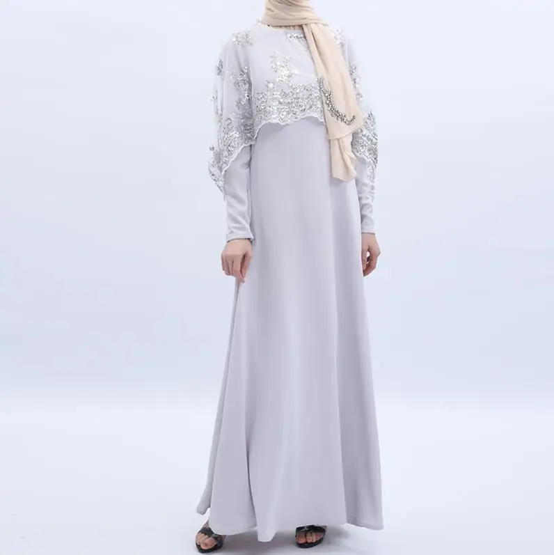Кружевные платья abaya Дубай, Турция исламский, арабский мусульманское платье, Morocco Caftan Tesettur Elbise Sukienki платья Хиджаб халат Longue - Цвет: Light gray dress