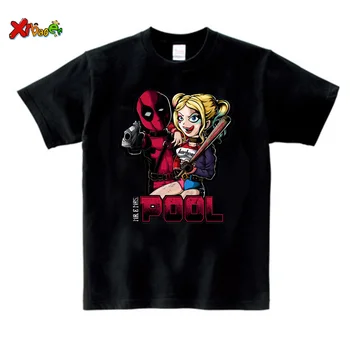 

Boys t shirt Girls cool Deadpool and Harley Quinn Design Funny T Shirt Kids Suicide Squad Clothes Baby Summer White T-shirt 2020