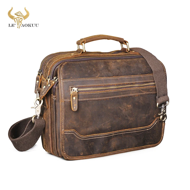 Hot Sale Crazy Horse Leather Design College Shoulder Messenger Cross-body bag For Men Male Mochila Satchel School Tote bag 648