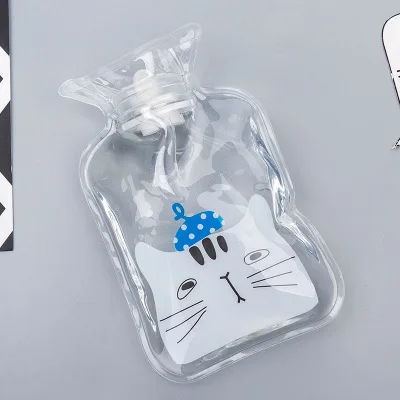 Мультяшная прозрачная бутылка для горячей воды, ручная бутылка для теплой воды, Портативная сумка для хранения воды с рисунком медведя, рыбки, кошки - Цвет: B