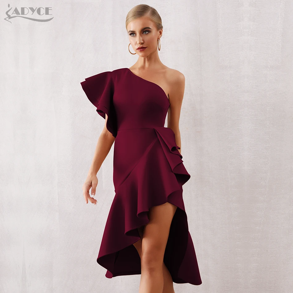 Wine Red Adyce, новое летнее женское платье на одно плечо, вечерние платья знаменитостей, сексуальное, хаки, красное, с оборками, бодикон, Русалка, бодикон, Клубное платье - Цвет: Wine Red