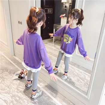 

New Little 3-14Years Autumn Cotton Toddler Kid's Baby Girl's Sweatshirt Children's Clothes For Girl Sweater Fleece Two Piece