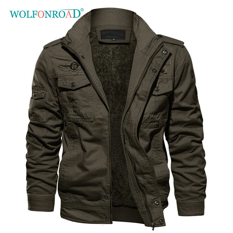 Army Green WOLFONROAD куртка мужская зимняя уличная флисовая куртка утепленная Военная тактическая куртка армейская пилот ВВС карго куртки пальто - Цвет: Army Green