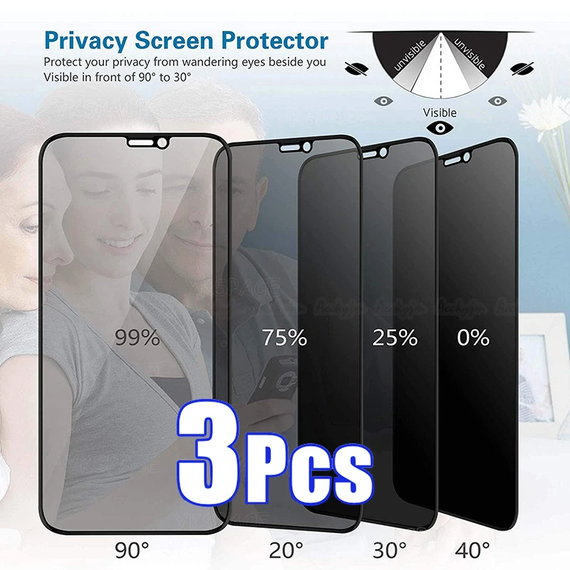 1 3Pcs Best Privacy 9H Tempered Glass For iPhone 11 12 13 14 Pro Mini