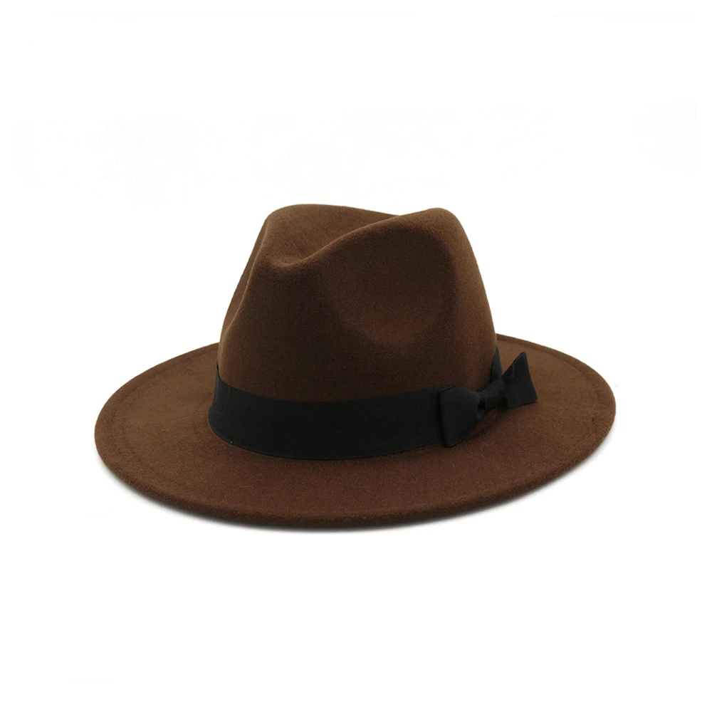 Dark Coffee Классическая мужская женская шерстяная шляпа Fedora Гангстер джентльменская шляпка для церкви с широкими полями - Цвет: Dark Coffee