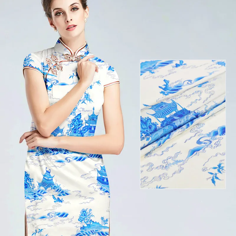 135cm silk stretch satin fabric meter 19mm digital inkjet shirt dress spandex wholesale cloth | Дом и сад