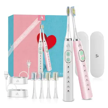

Proalpha Powerful Wireless Rechargeable Electric Toothbrushes with 6 Replacement Brush Heads & 2 Travel Cases White&Pink 2-Pack